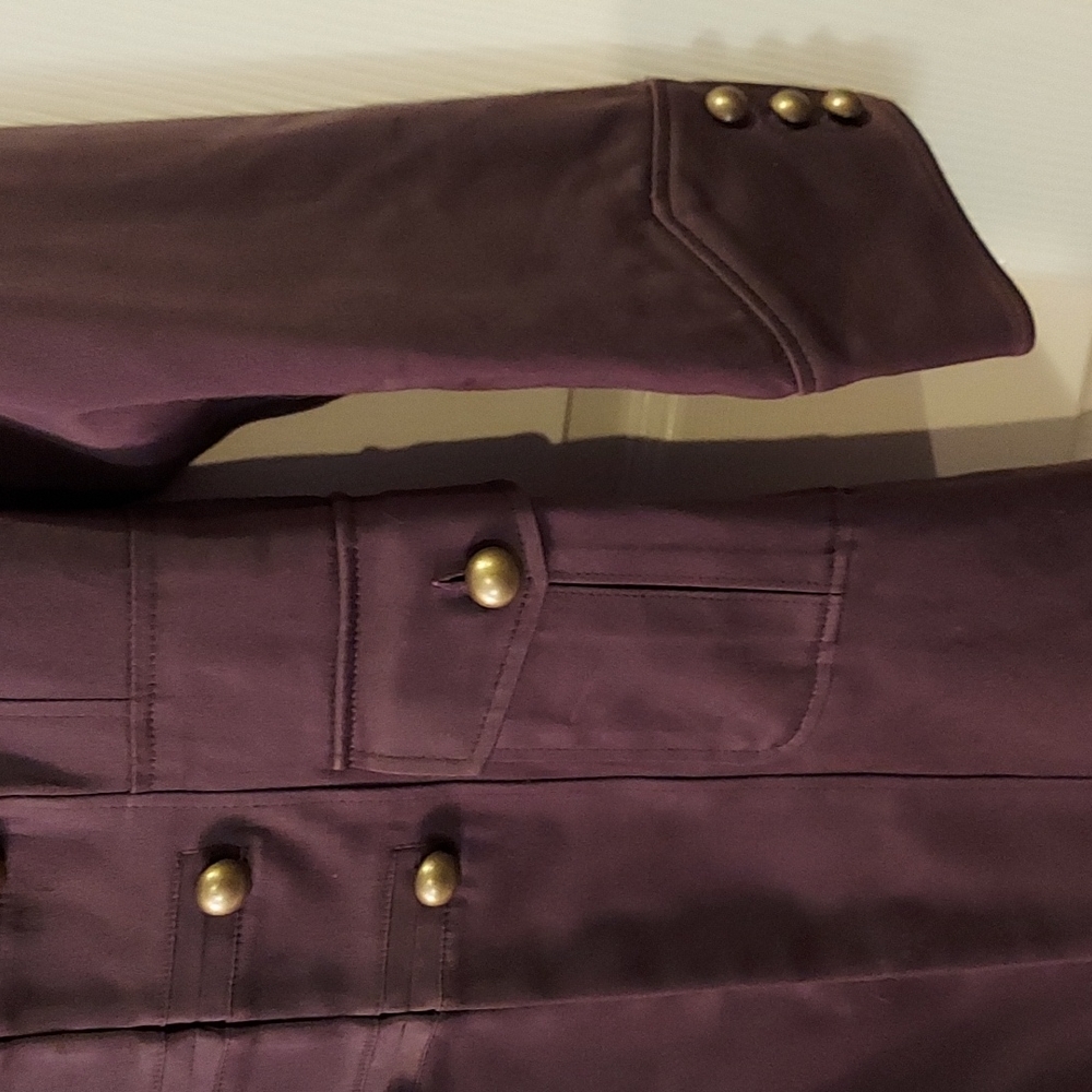 Bloomingdale's Long Brown Tailored Dress Jacket 8P Stand Collar Button Detail - Picture 2 of 5
